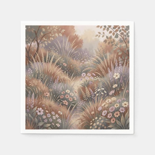 柔らかな野の花の草原の秋の風景 スタンダードカクテルナプキン (正面)