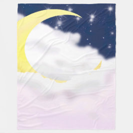 柔らかな雲に浮かぶ三日月 フリースブランケット