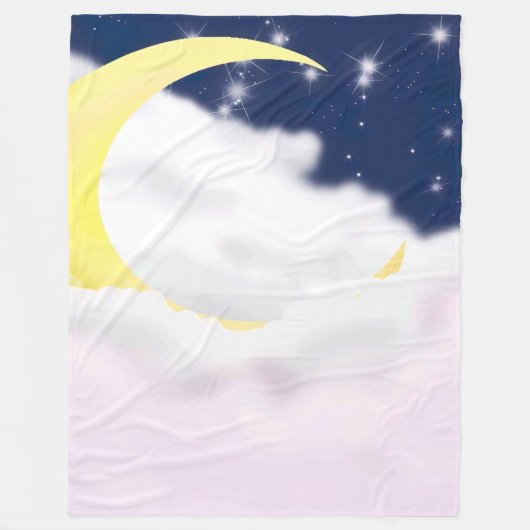 柔らかな雲に浮かぶ三日月 フリースブランケット (正面)
