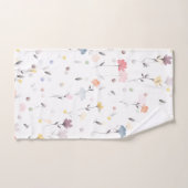 柔らかわいらしかな水彩の花模様(白) バスタオルセット (ハンドタオル)