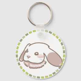 柔らかグリーンタイル&リアルなたれ耳うさぎデザイン キーホルダー