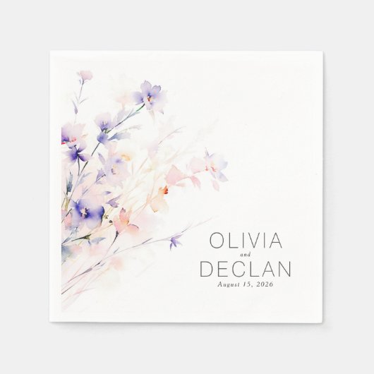 柔らエレガントかな紫と赤面の花 スタンダードカクテルナプキン (正面)