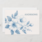 柔らエレガントかな背景に青い花 サンキューカード (正面/裏面)