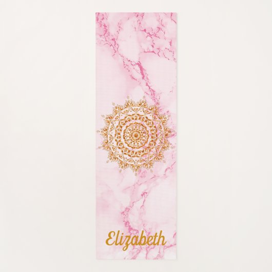 柔らカスタムかエレガントなピンクの大理石の金ゴールド曼荼羅 ヨガマット (正面)