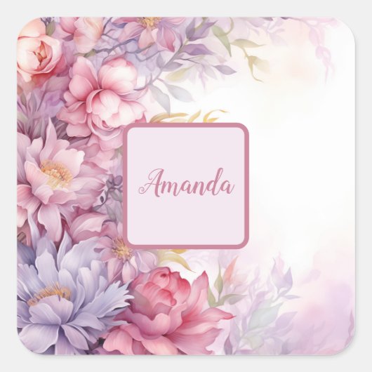 柔らフェミニンかな花柄の小さな花 スクエアシール (正面)