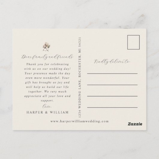 柔ら感謝していかい綿の結婚写真 ポストカード (裏面)