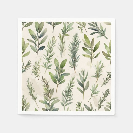 柔ら淡い色のかな緑のハーブのベージュ スタンダードカクテルナプキン (正面)