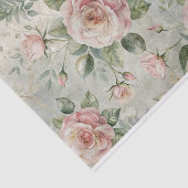 柔ら淡い色のかな緑の上の大きなピンクのバラ 薄葉紙 (詳細)