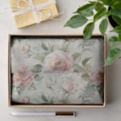 柔ら淡い色のかな緑の上の大きなピンクのバラ 薄葉紙 (ギフト)