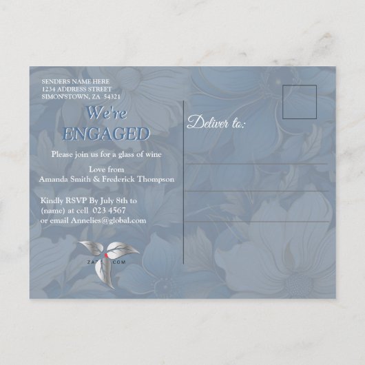 柔ら淡い色のかな青の白の混合花 インビテーションポストカード (裏面)