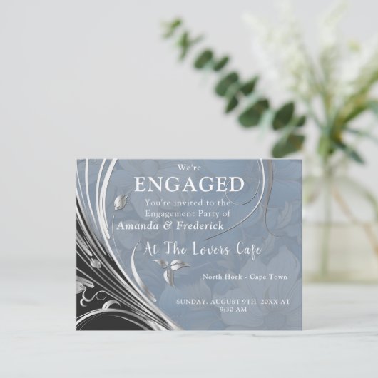 柔ら淡い色のかな青の白の混合花 インビテーションポストカード (スタンド正面)