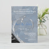 柔ら淡い色のかな青の白の混合花 招待状 (スタンド正面)