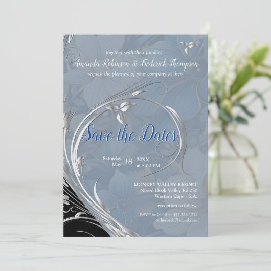 柔ら淡い色のかな青の白の混合花 招待状 (スタンド正面)