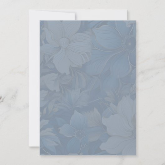 柔ら淡い色のかな青の白の混合花 招待状 (裏面)