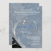 柔ら淡い色のかな青の白の混合花 招待状 (正面/裏面)