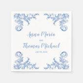 柔ら王室のかな青の水彩が華やかに スタンダードカクテルナプキン (正面)