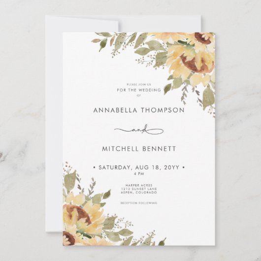 柔ら素朴かな大きなボホひまわり結婚の花 招待状 (正面)