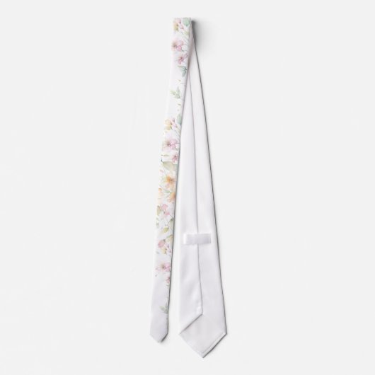 柔エレガントらかいオレンジ色のピンクの水の色ワイルドフラワー ネクタイ (裏面)