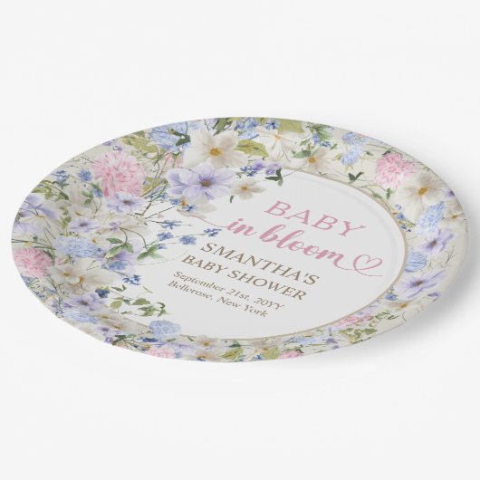 柔エレガントらかいパステルワイルドフラワーピンク淡青色 ペーパープレート (アングル)