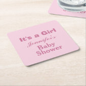 柔エレガントらかいピンクかわいい女の子の赤ちゃんシャワー スクエアペーパーコースター (アングル)
