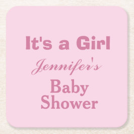 柔エレガントらかいピンクかわいい女の子の赤ちゃんシャワー スクエアペーパーコースター