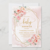柔エレガントらかいピンクと金ゴールドの女の子の赤ちゃんシャワーパーティー 招待状 (正面)