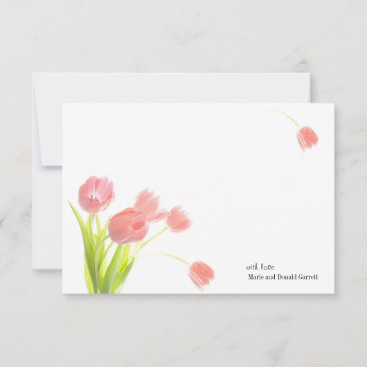 柔エレガントらかいピンクのチューリップ サンキューカード (裏面)