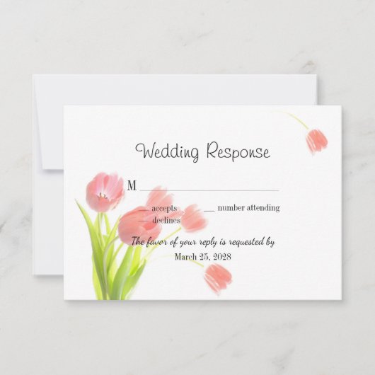 柔エレガントらかいピンクのチューリップ 出欠カード (正面)