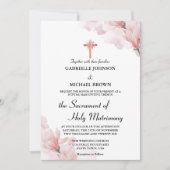 柔エレガントらかいピンクのフローラコ結婚トリックの婚約者 招待状 (正面)