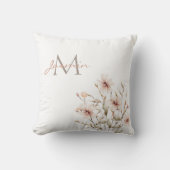 柔エレガントらかいピンクのワイルドフラワーモノグラム クッション (正面)