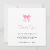 柔エレガントらかいピンクの弓の赤ちゃんシャワー サンキューカード (正面)