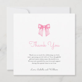 柔エレガントらかいピンクの弓の赤ちゃんシャワー サンキューカード