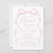 柔エレガントらかいピンクの手描き弓リハーサルディナー 招待状 (正面)
