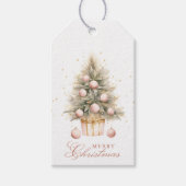 柔エレガントらかいピンクの水の色メリークリスマスツリー ギフトタグ (正面)