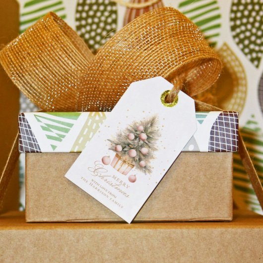 柔エレガントらかいピンクの水の色メリークリスマスツリー ギフトタグ