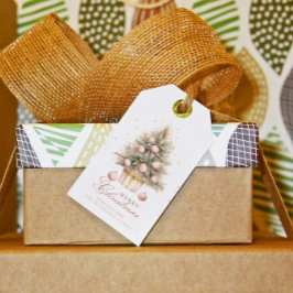 柔エレガントらかいピンクの水の色メリークリスマスツリー ギフトタグ