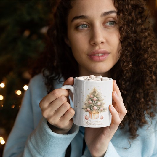 柔エレガントらかいピンクの水の色メリークリスマスツリー コーヒーマグカップ