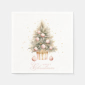 柔エレガントらかいピンクの水の色メリークリスマスツリー スタンダードカクテルナプキン (正面)