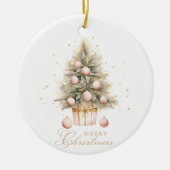 柔エレガントらかいピンクの水の色メリークリスマスツリー セラミックオーナメント (正面)