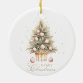柔エレガントらかいピンクの水の色メリークリスマスツリー セラミックオーナメント (裏面)