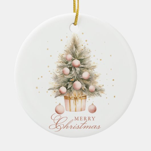 柔エレガントらかいピンクの水の色メリークリスマスツリー セラミックオーナメント (正面)