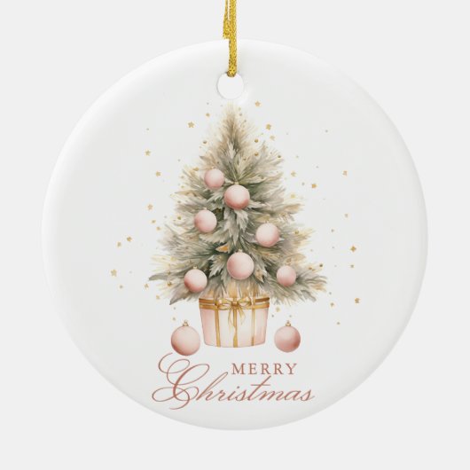 柔エレガントらかいピンクの水の色メリークリスマスツリー セラミックオーナメント (裏面)