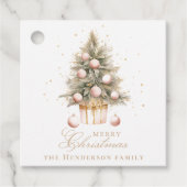 柔エレガントらかいピンクの水の色メリークリスマスツリー フェイバータグ (正面)