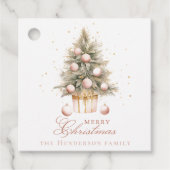 柔エレガントらかいピンクの水の色メリークリスマスツリー フェイバータグ (正面)