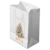 柔エレガントらかいピンクの水の色メリークリスマスツリー ミディアムペーパーバッグ (正面アングル)