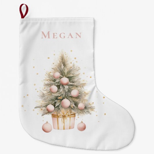 柔エレガントらかいピンクの水の色メリークリスマスツリー ラージクリスマスストッキング (正面)