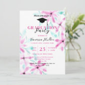 柔エレガントらかいピンクの水彩花卒業 招待状 (スタンド正面)
