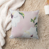 柔エレガントらかいピンクの背景に白いハイビスカス クッション (ブランケット)