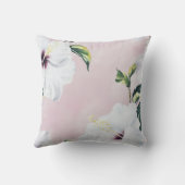 柔エレガントらかいピンクの背景に白いハイビスカス クッション (裏面)