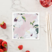 柔エレガントらかいピンクの背景に白いハイビスカス スタンダードカクテルナプキン (インサイチュ)